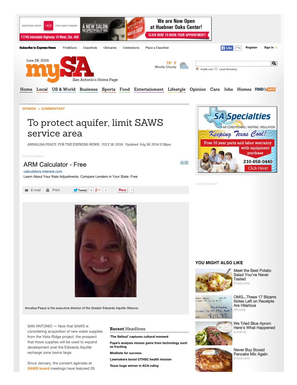 SA Express News: “To Protect Aquifer, Limit SAWS Service Area”