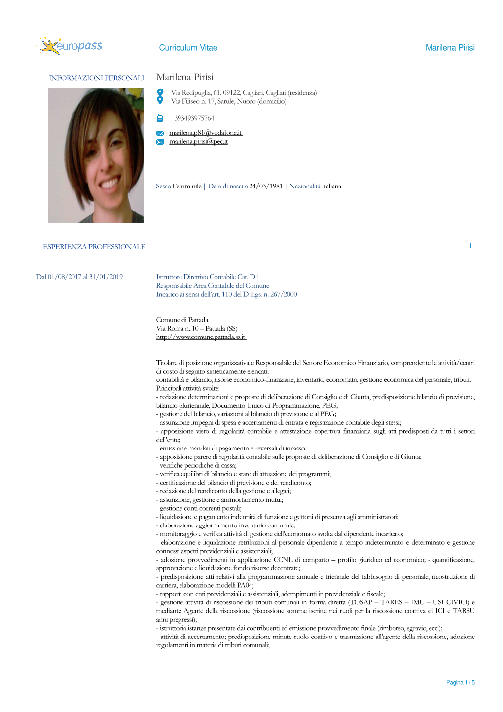 Curriculum Vitae Marilena Pirisi