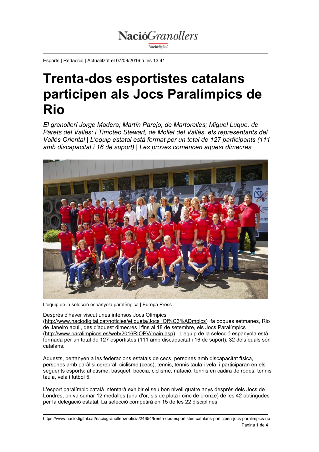 Trenta-Dos Esportistes Catalans Participen Als Jocs Paralímpics De