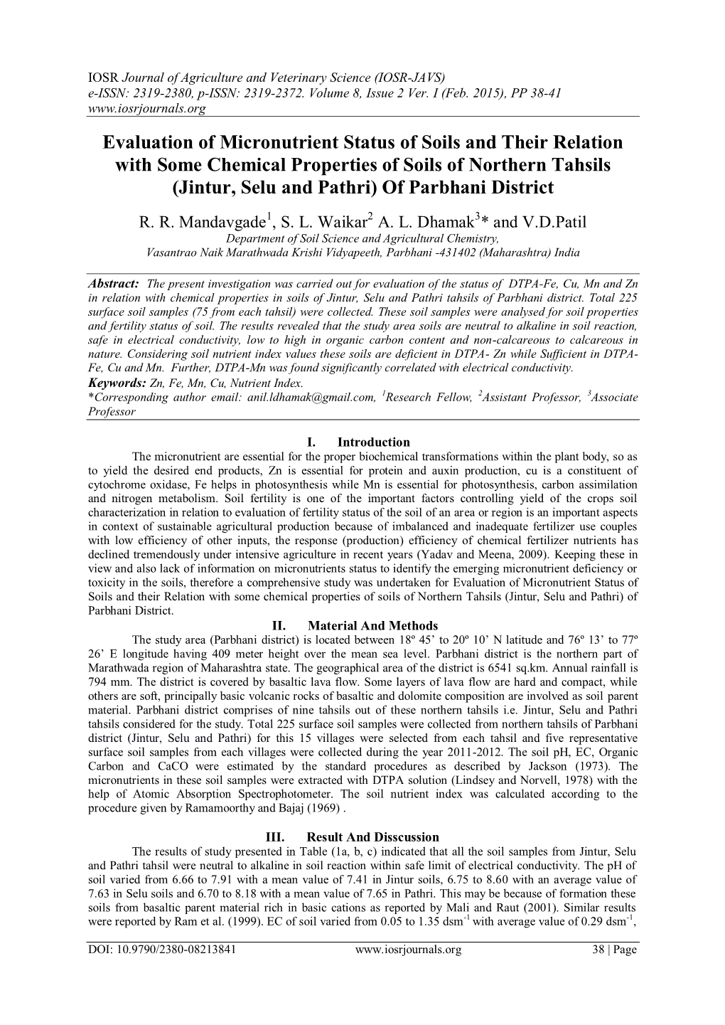 Evaluation of Micronutrient Status of Soils and Their