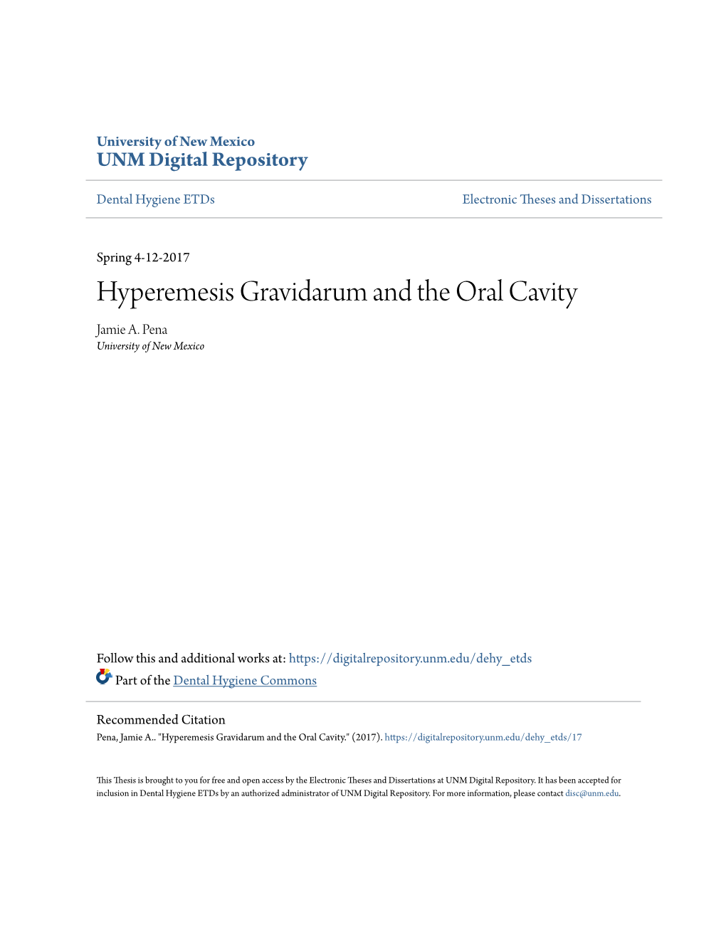 Hyperemesis Gravidarum and the Oral Cavity Jamie A