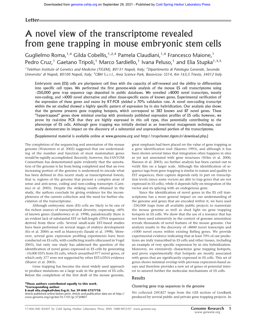 A Novel View of the Transcriptome Revealed from Gene Trapping In