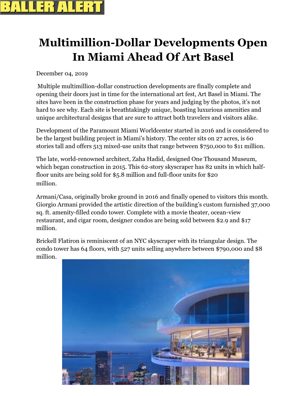 Multimillion-Dollar Developments Open in Miami Ahead of Art Basel