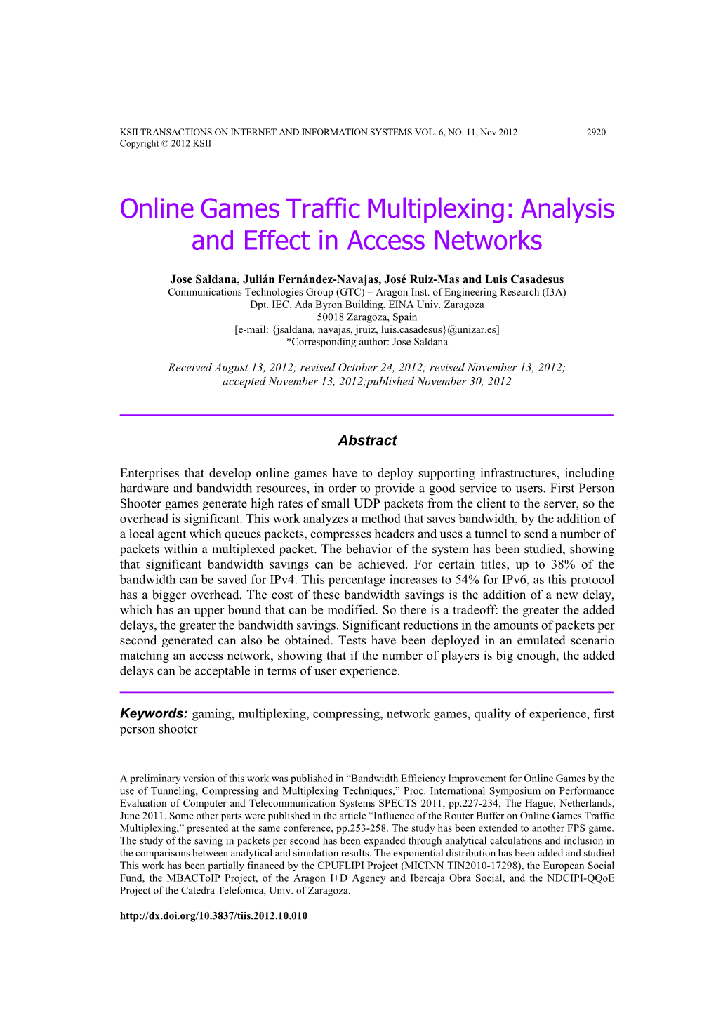 Online Games Traffic Multiplexing