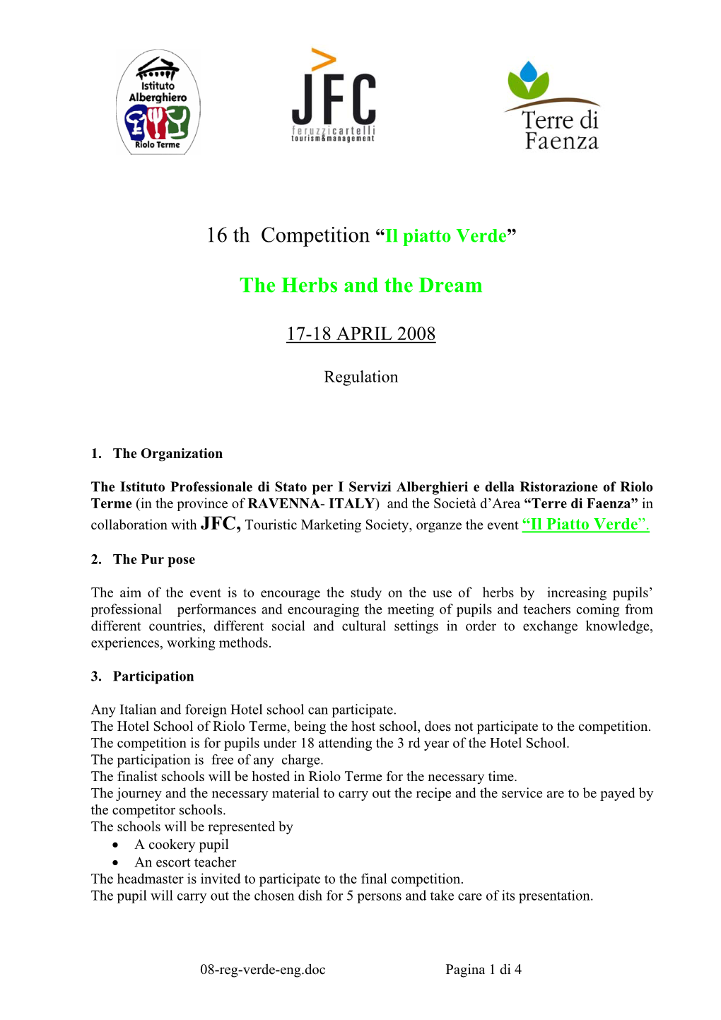 15 Th Competition “ Il Piatto Verde”