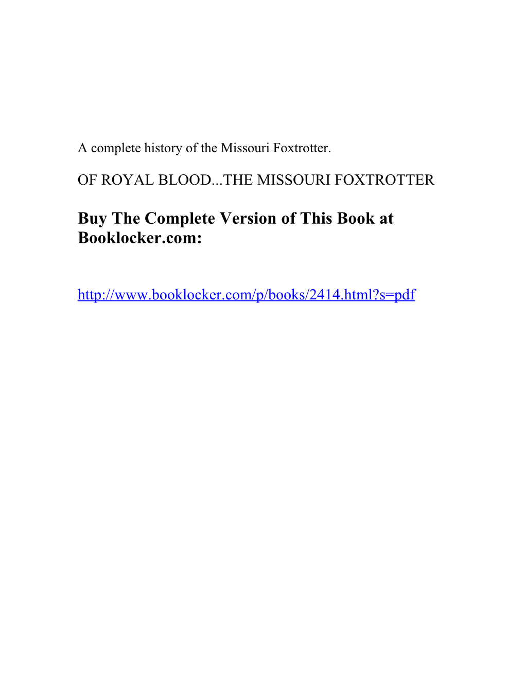 Of Royal Blood... the Missouri Foxtrotter