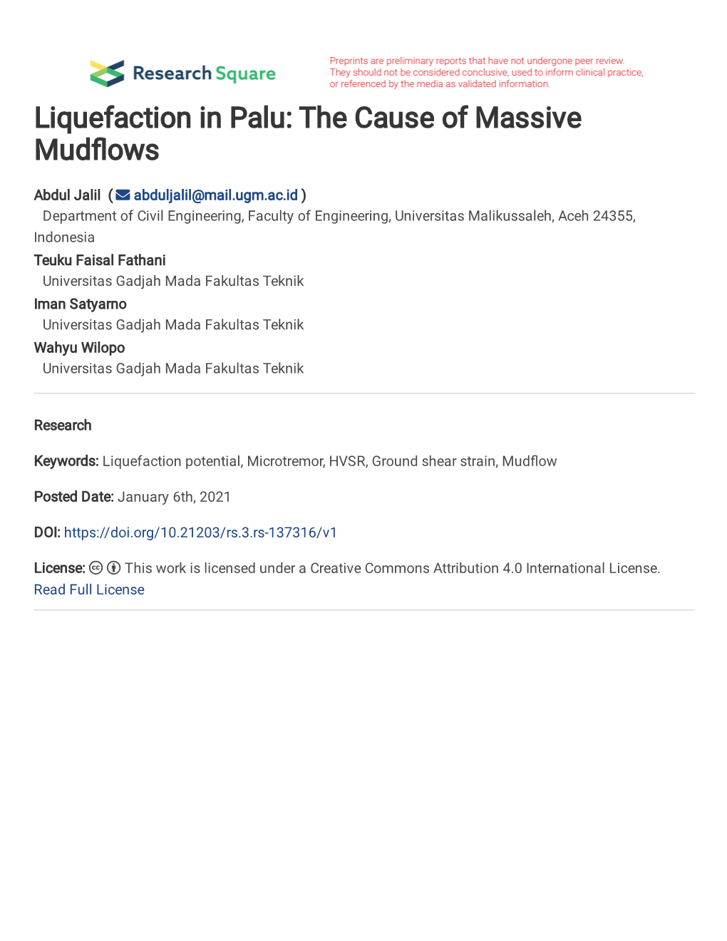 Liquefaction in Palu: the Cause of Massive Mud�Ows