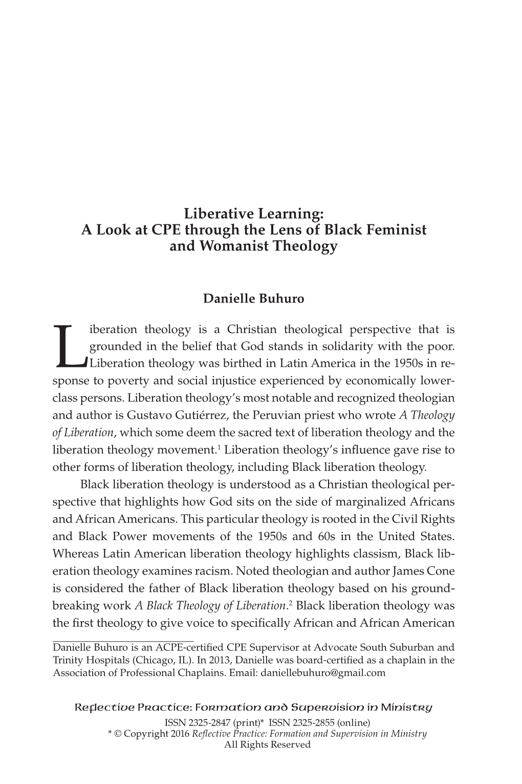 A Look at CPE Through the Lens of Black Feminist and Womanist Theology