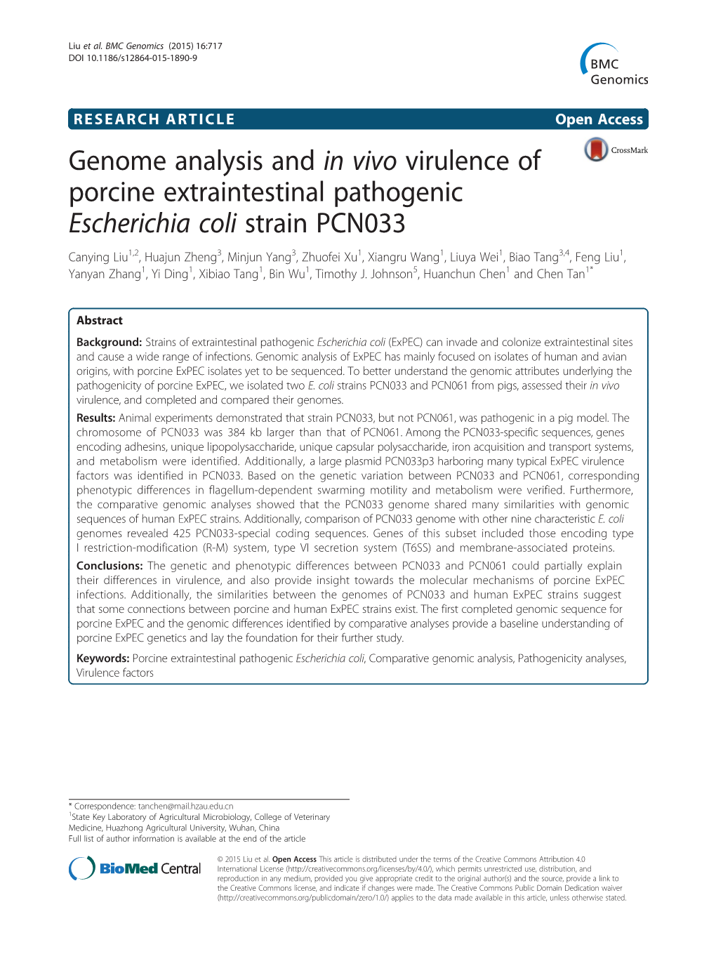 Genome Analysis and in Vivo Virulence of Porcine Extraintestinal