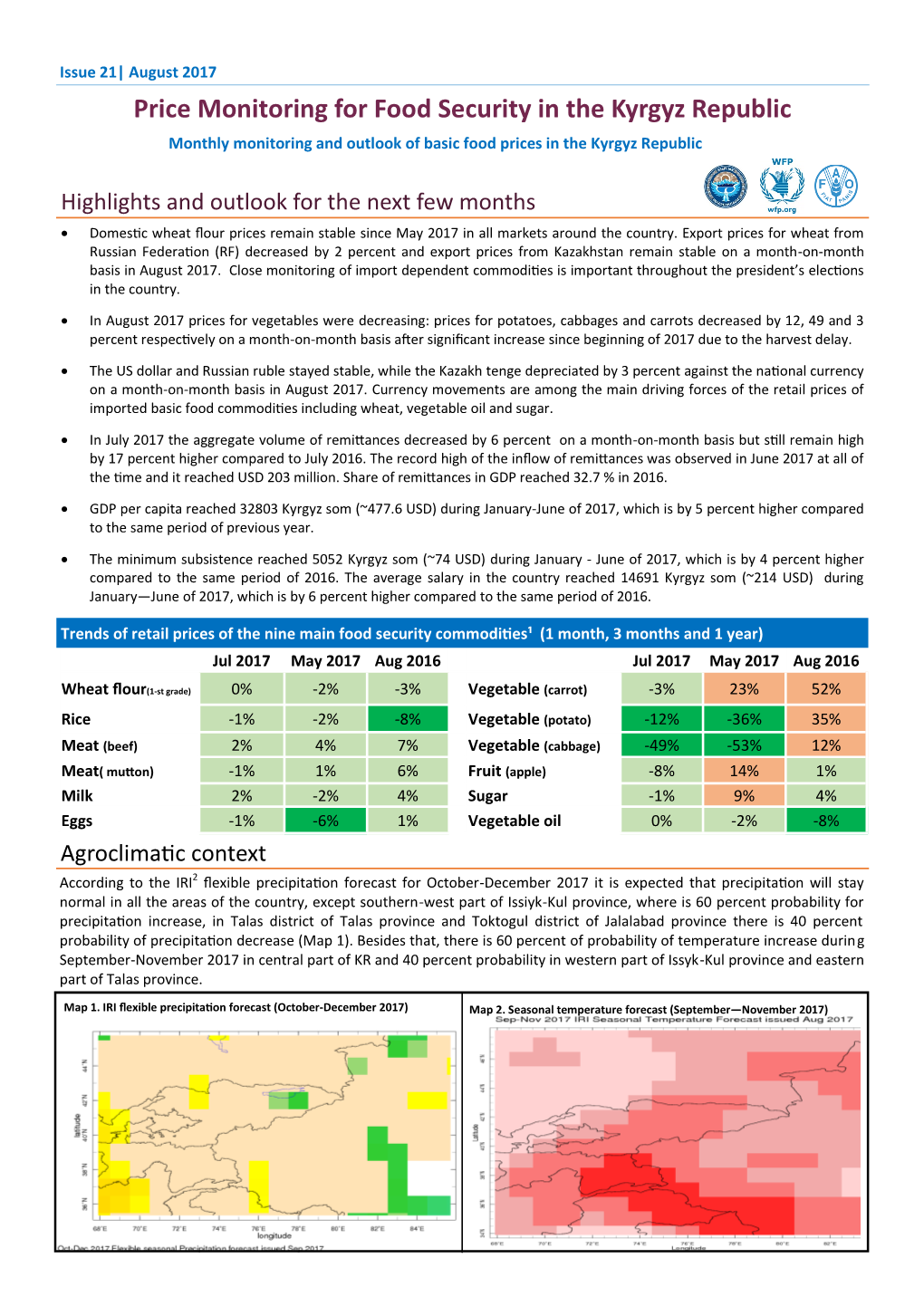 Price Monitoring for Food Security in the Kyrgyz Republic Monthly Monitoring and Outlook of Basic Food Prices in the Kyrgyz Republic