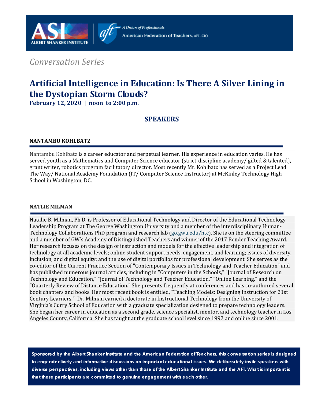 Conversation Series Artificial Intelligence in Education