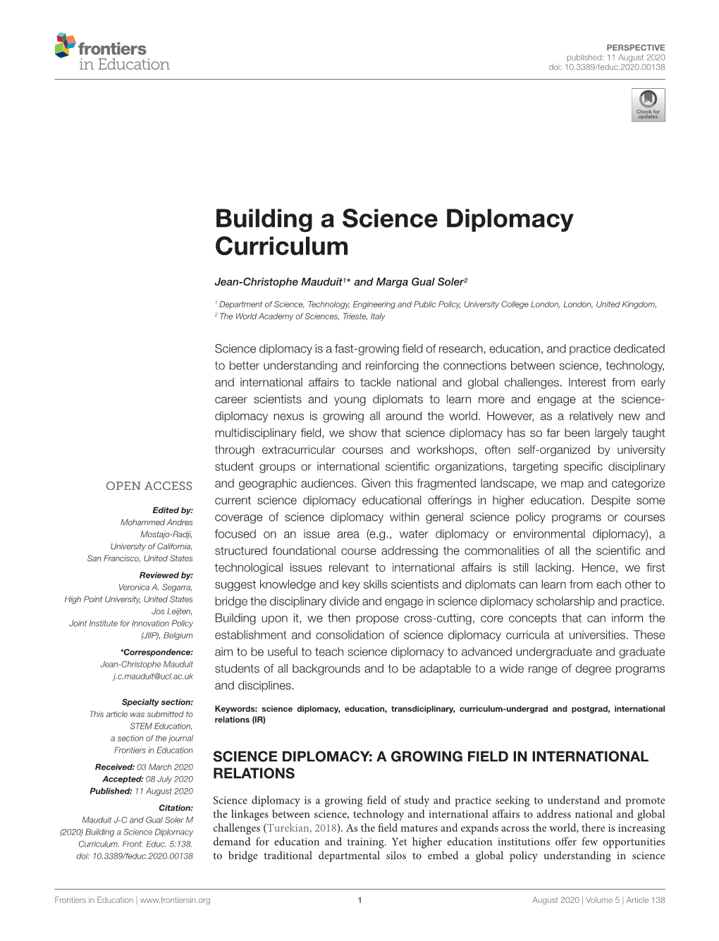 Building a Science Diplomacy Curriculum