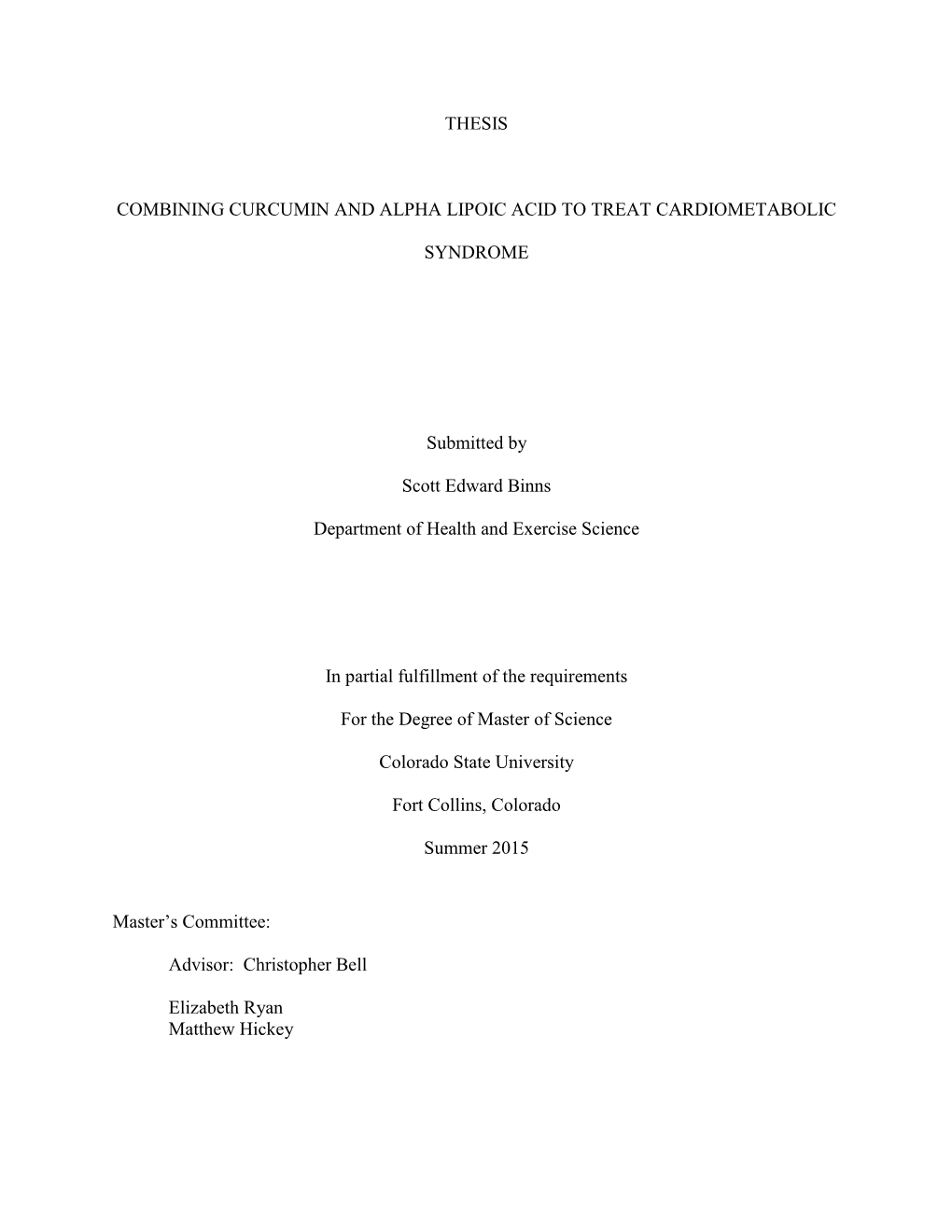 Thesis Combining Curcumin and Alpha Lipoic Acid To