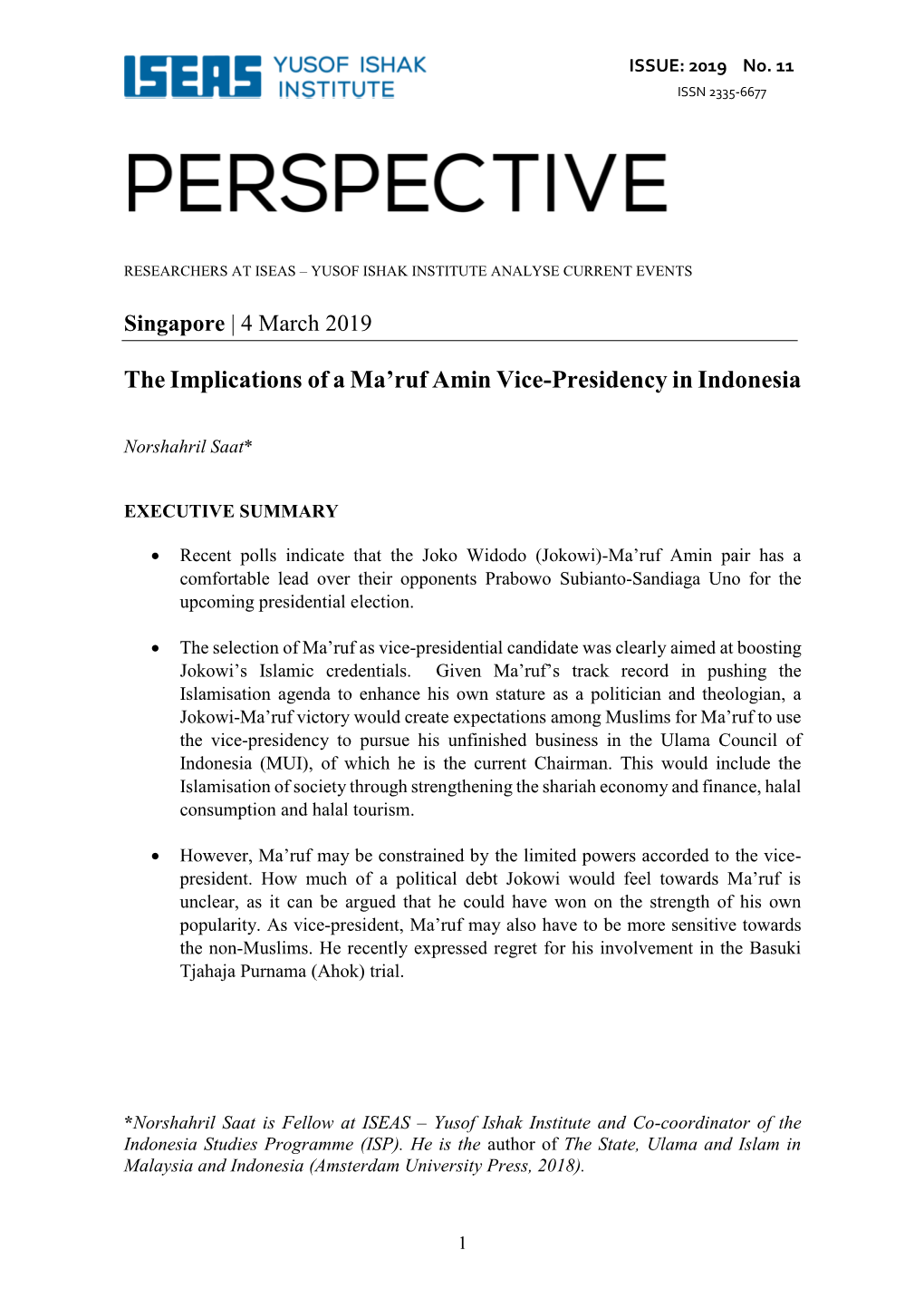 The Implications of a Ma'ruf Amin Vice-Presidency in Indonesia