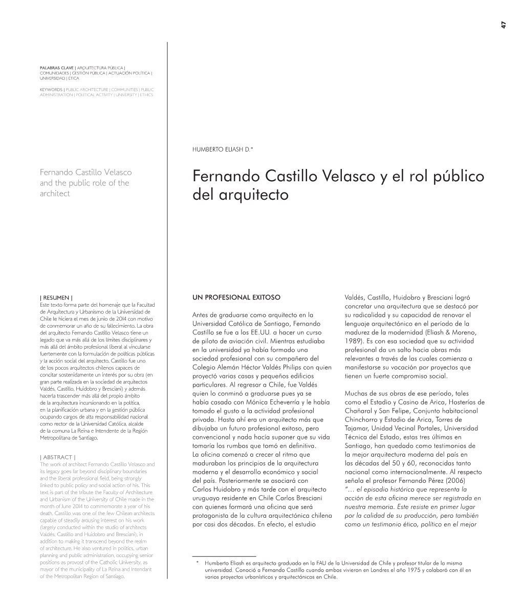 Fernando Castillo Velasco Y El Rol Público Del Arquitecto