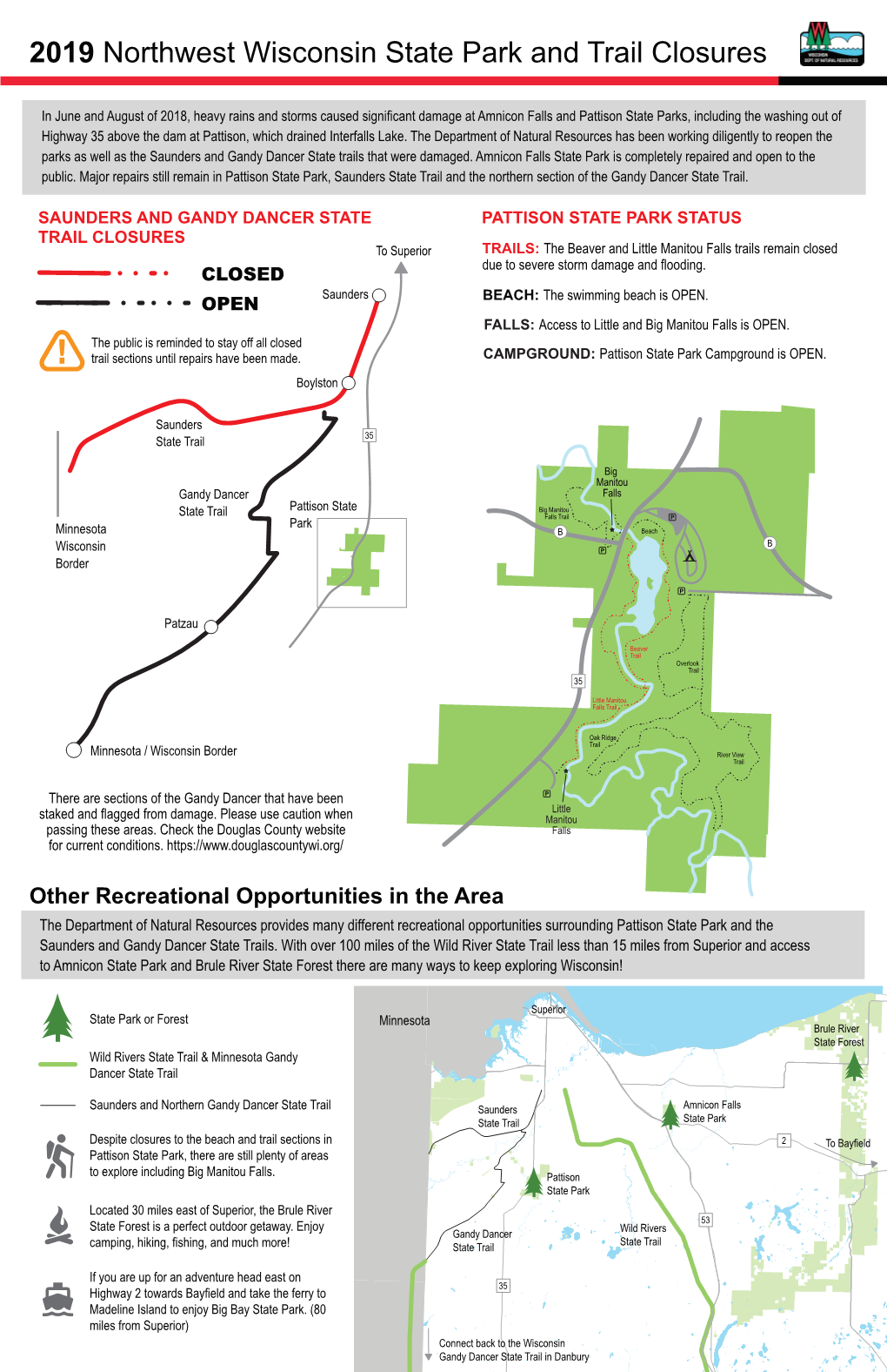 2019 Northwest Wisconsin State Park and Trail Closures