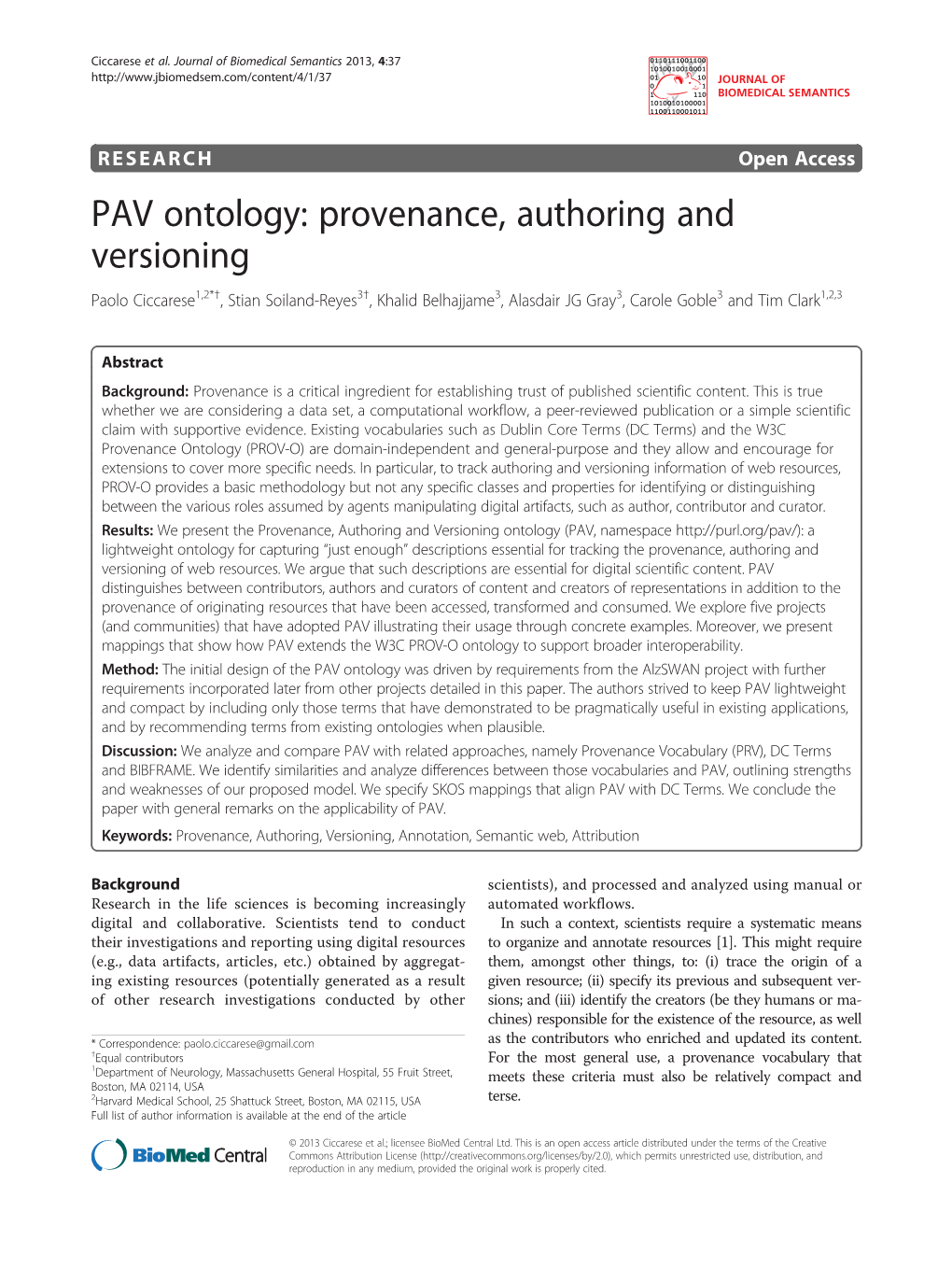 PAV Ontology: Provenance, Authoring and Versioning