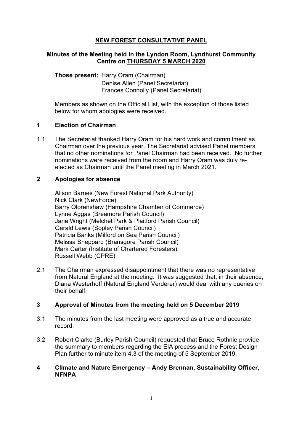 NEW FOREST CONSULTATIVE PANEL Minutes of the Meeting Held