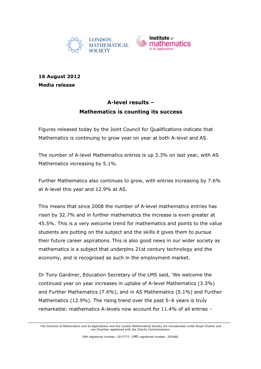 A-Level Results – Mathematics Is Counting Its Success