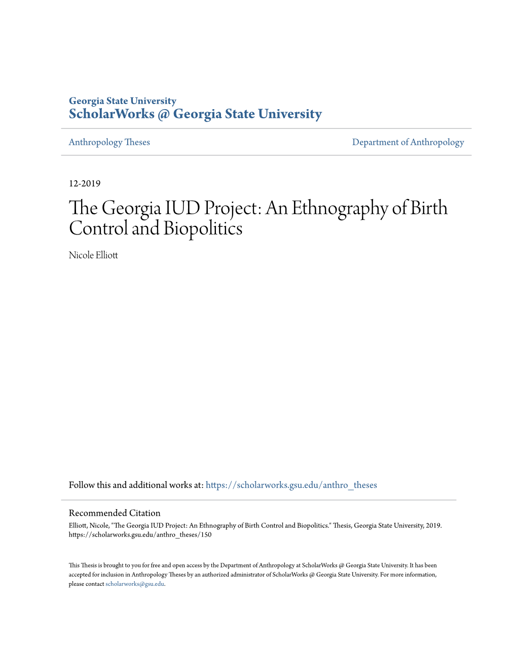 An Ethnography of Birth Control and Biopolitics Nicole Elliott