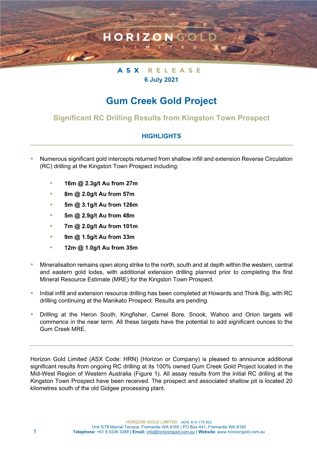 Significant RC Drilling Results from Kingston Town Prospect