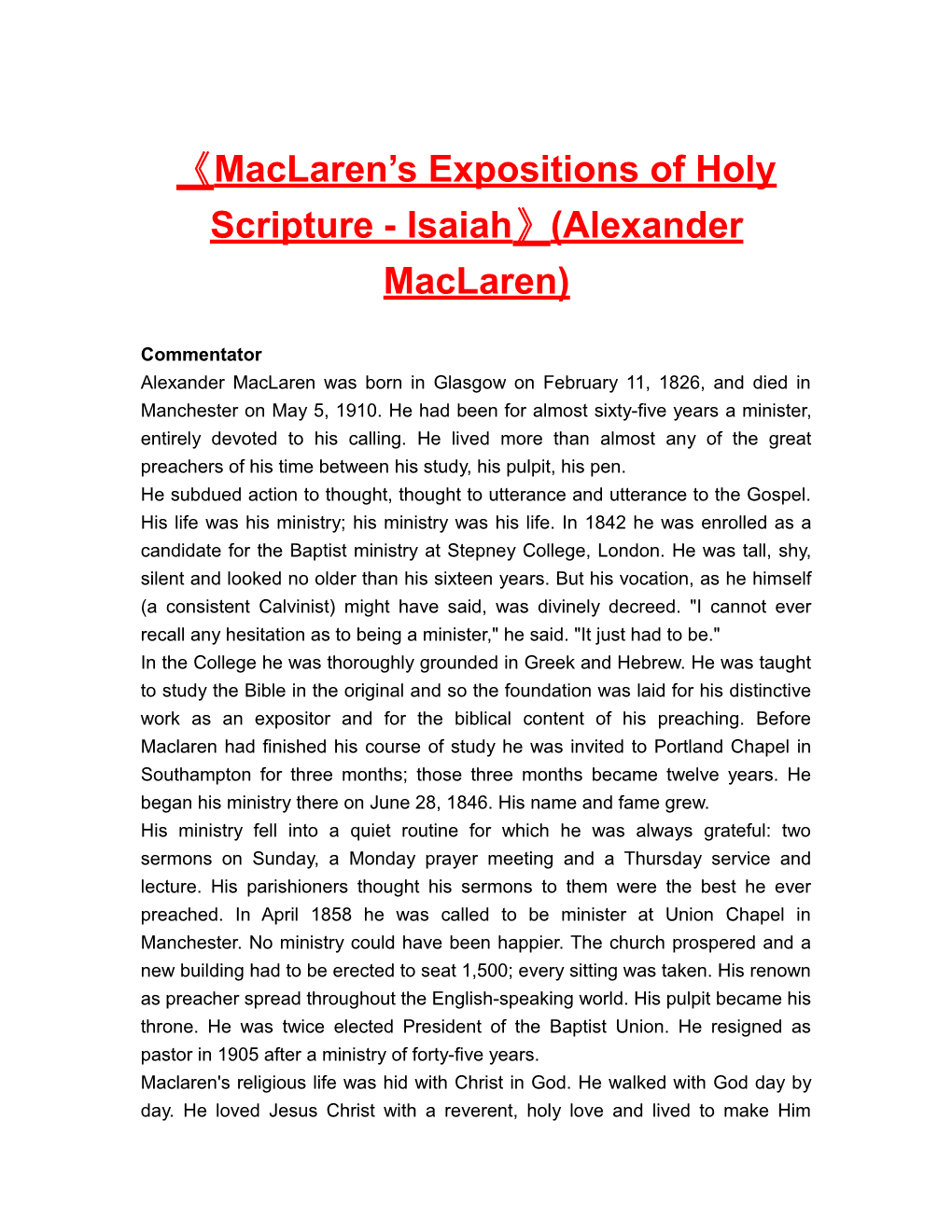 Maclaren S Expositions of Holy Scripture - Isaiah (Alexander Maclaren)
