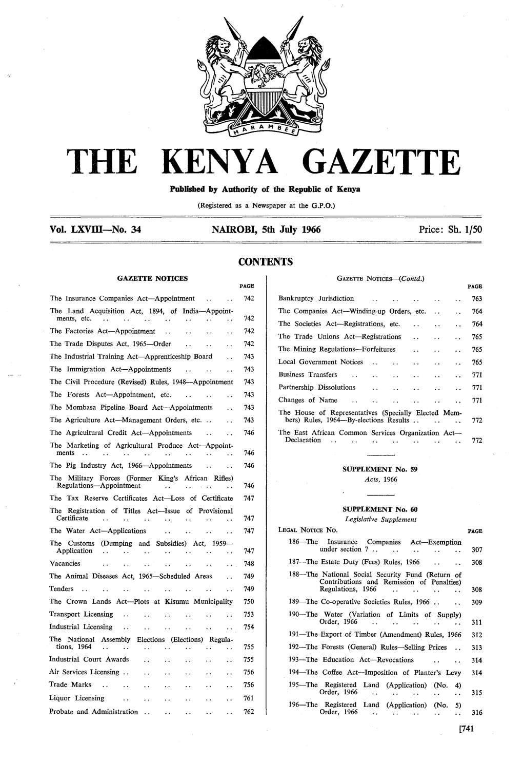 KENYA GAZETTE 747 CIAZBTTE Tfotlcb Èfo