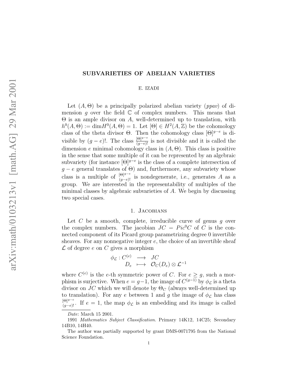 [Math.AG] 29 Mar 2001 L Etdcmoeto T Iadgopprmtiigdge Inver Integer 0 Nonnegative Degree Any Parametrizing for Group Sheaves