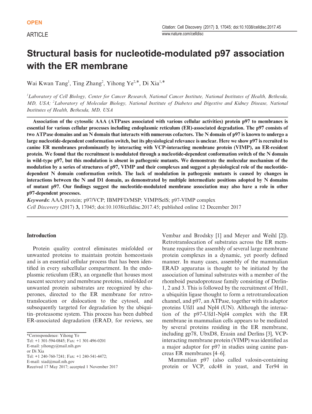 Structural Basis for Nucleotide-Modulated P97 Association with the ER Membrane