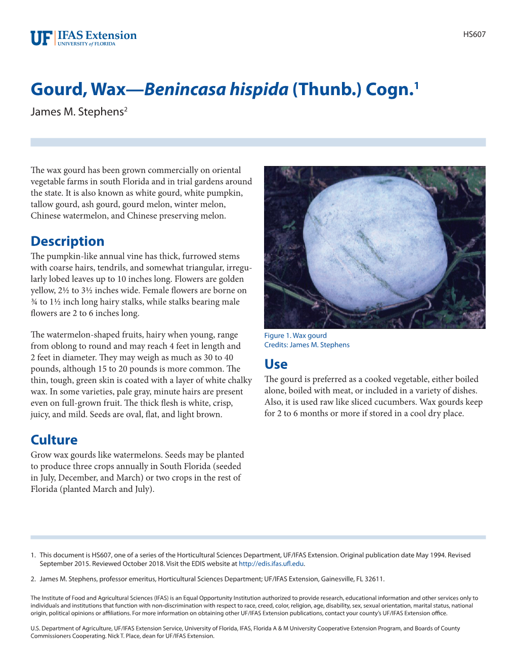 Gourd, Wax—Benincasa Hispida (Thunb.) Cogn.1 James M