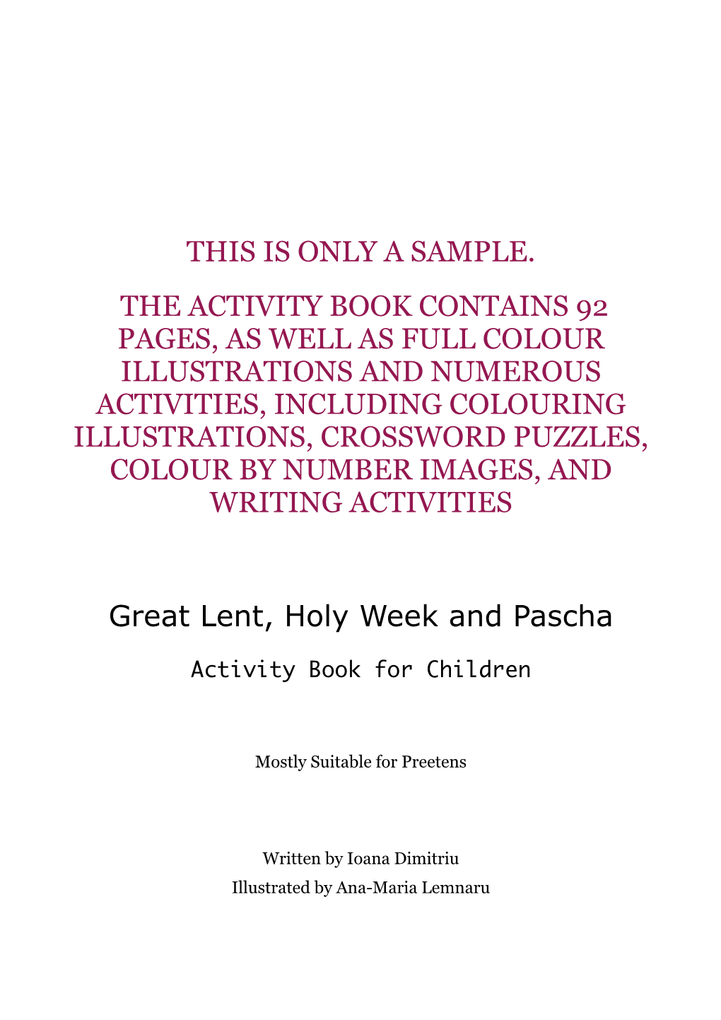 Great Lent, Holy Week and Pascha for Children 2Nd Ed Sample 2021