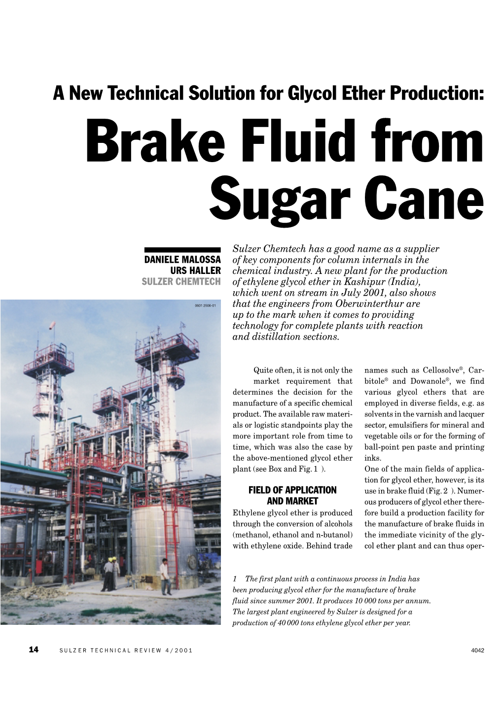A New Technical Solution for Glycol Ether Production: Brake Fluid from Sugar Cane