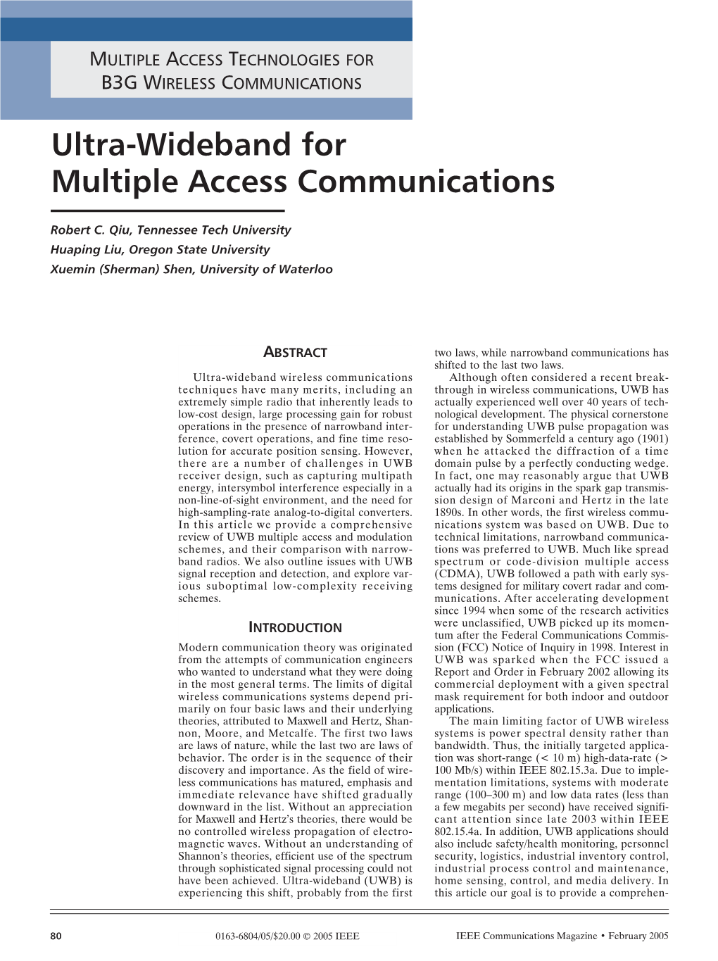 Ultra-Wideband for Multiple Access Communications