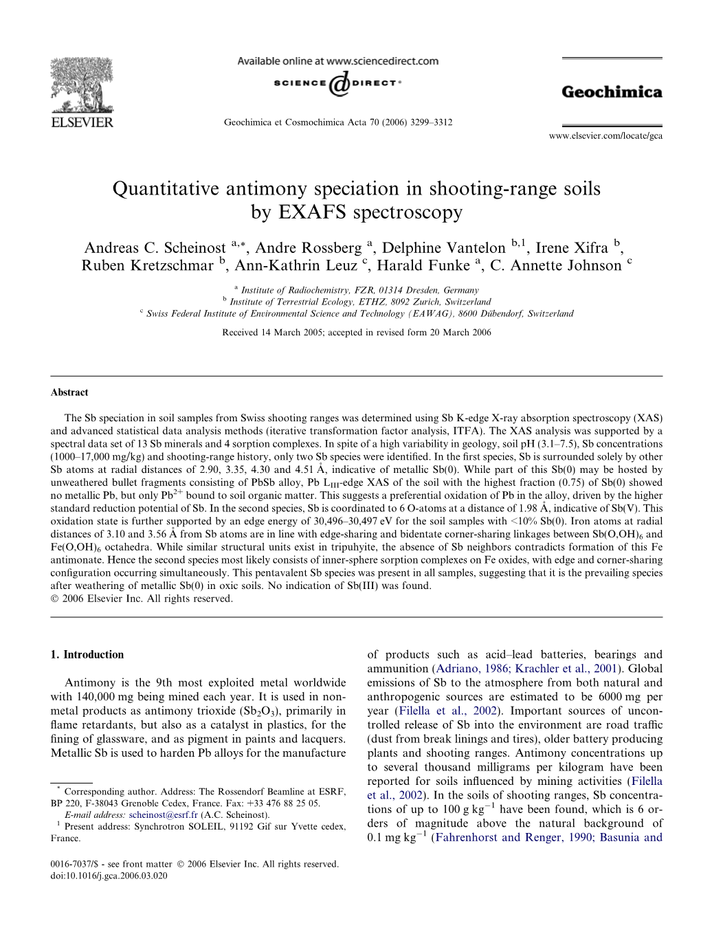 Quantitative Antimony Speciation in Shooting-Range Soils by EXAFS Spectroscopy