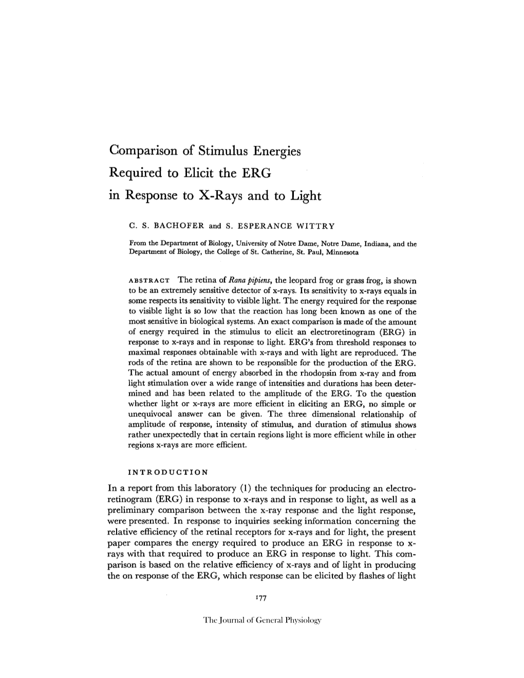 Comparison of Stimulus Energies Required to Elicit the ERG in Response to X-Rays and to Light