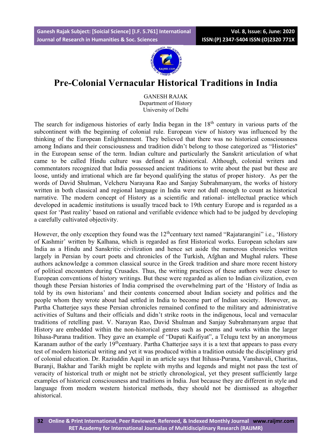 Pre-Colonial Vernacular Historical Traditions in India