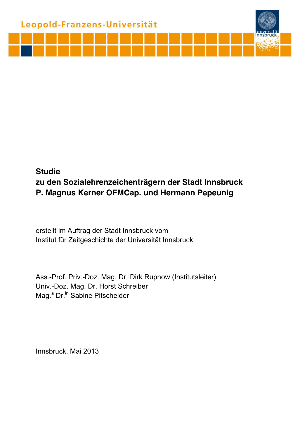 Studie Zu Den Sozialehrenzeichenträgern Der Stadt Innsbruck P