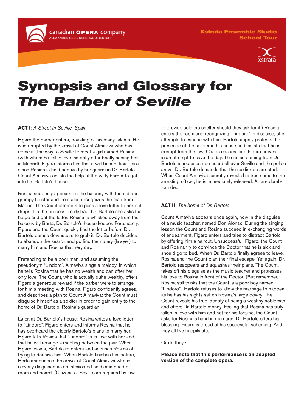 Synopsis and Glossary for the Barber of Seville