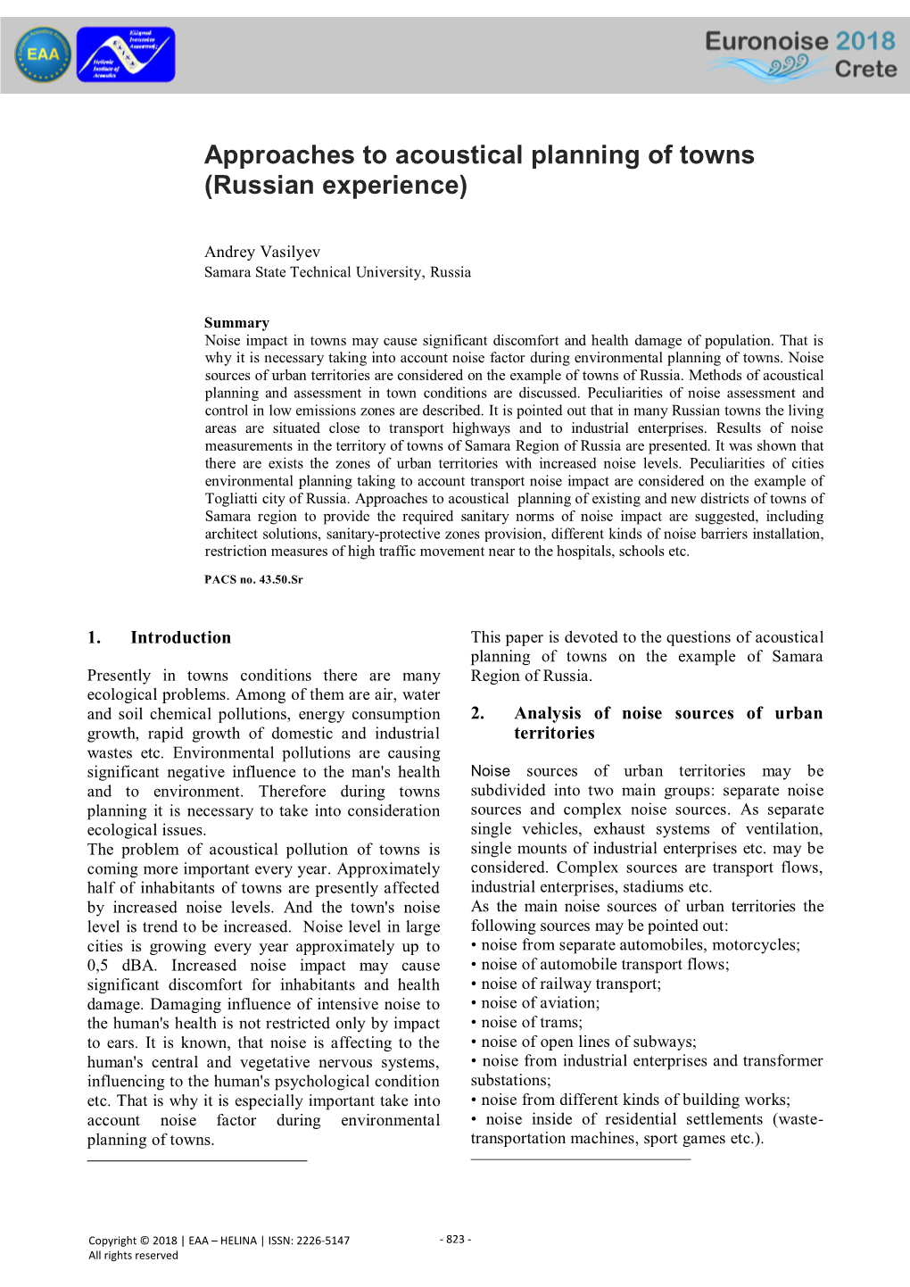 Approaches to Acoustical Planning of Towns (Russian Experience)