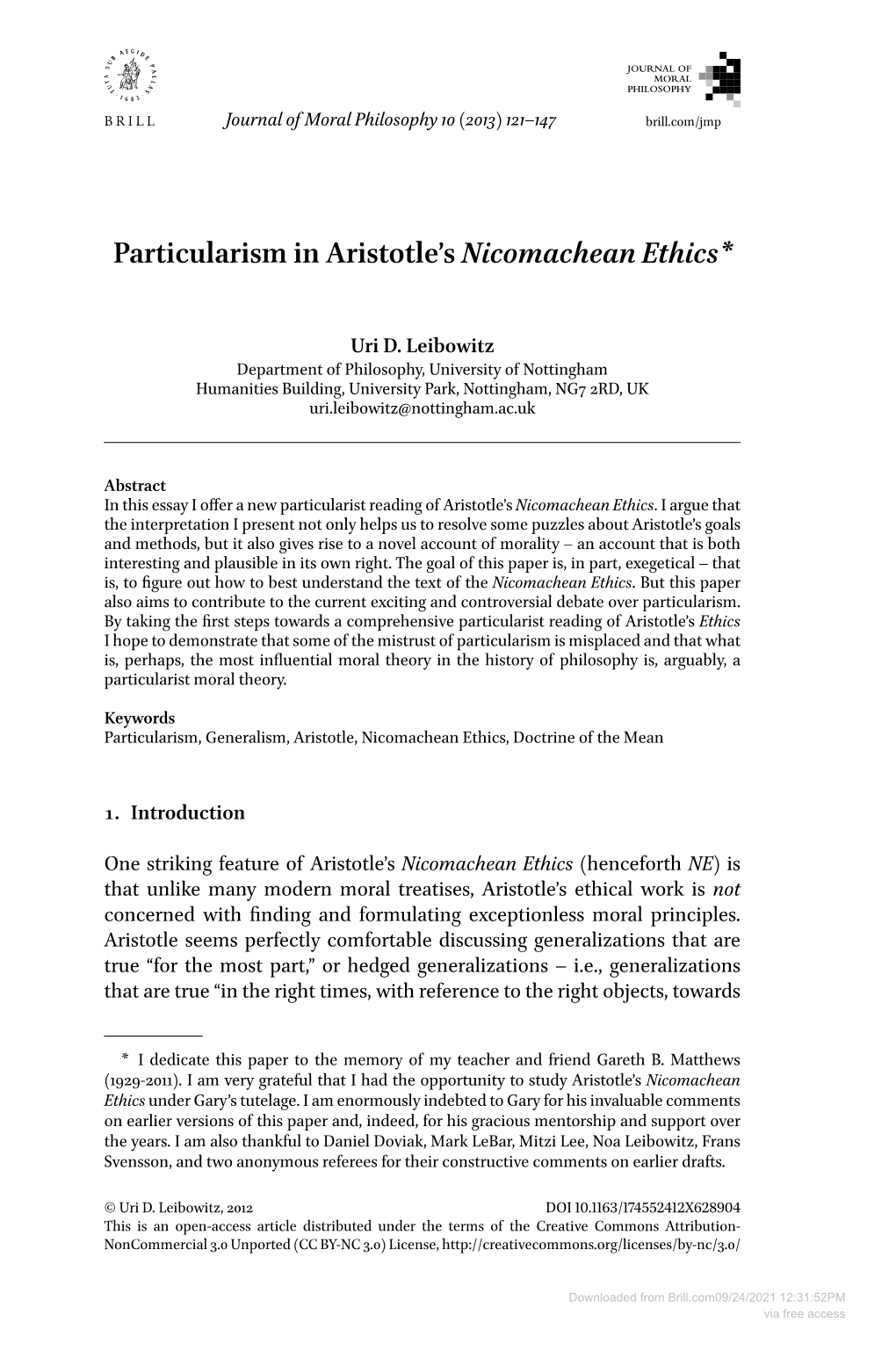 Particularism in Aristotle's Nicomachean Ethics*
