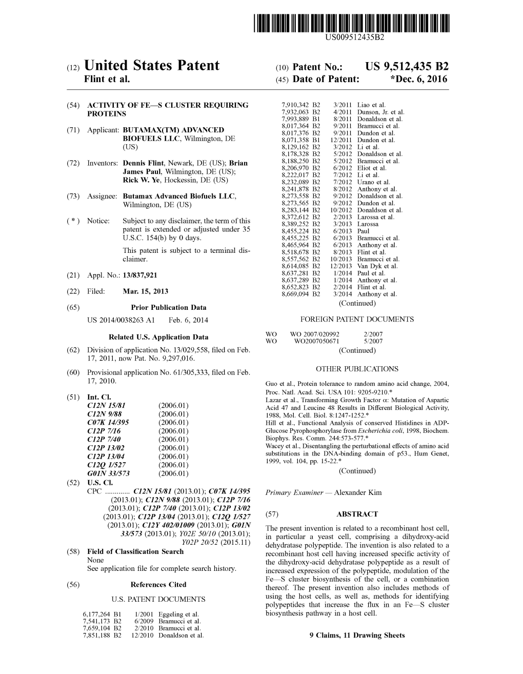 (12) United States Patent (10) Patent No.: US 9,512.435 B2 Flint Et Al