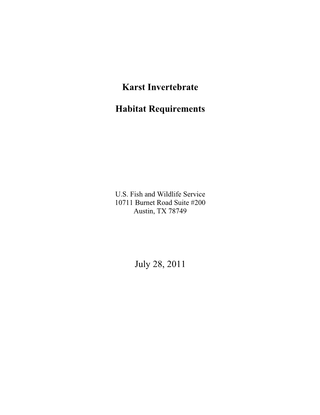 Karst Invertebrate Habitat Requirements