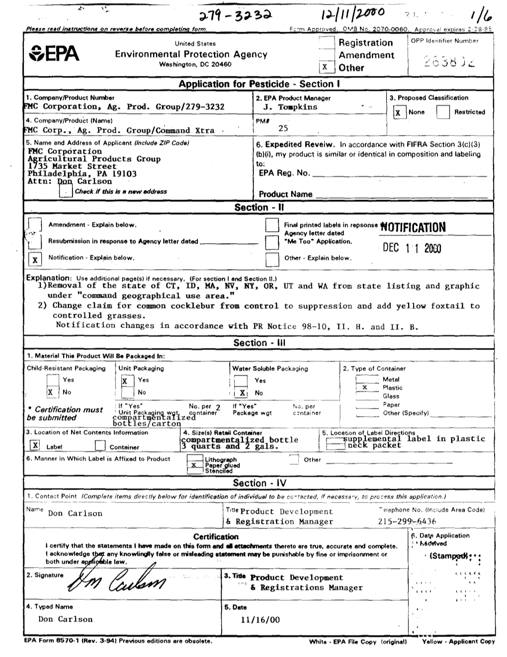 U.S. EPA, Pesticide Product Label, COMMAND XTRA HERBICIDE, 12