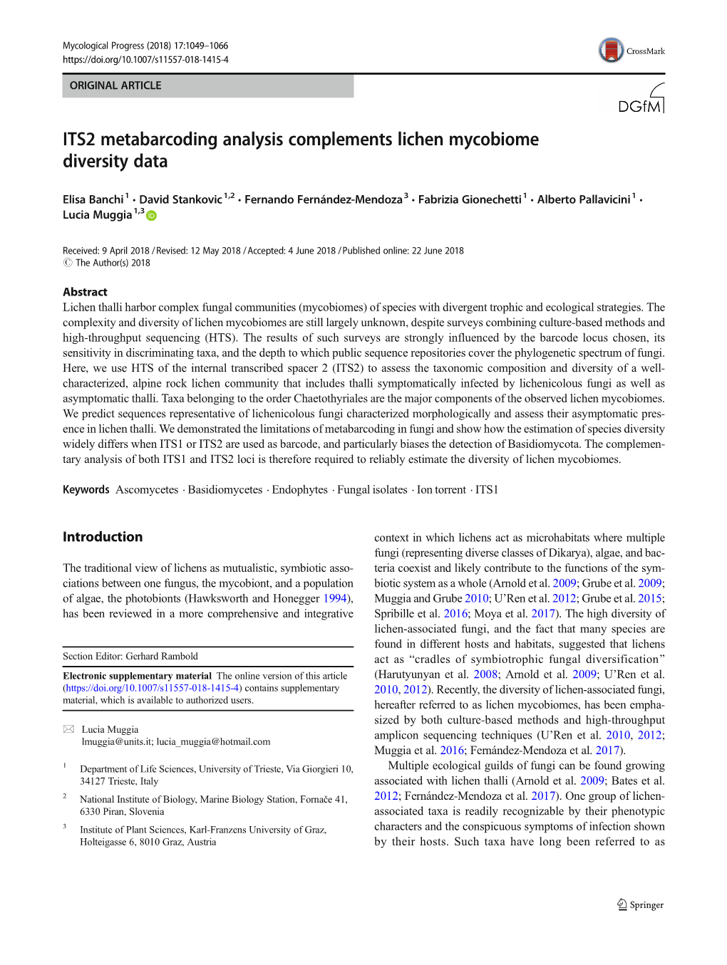 ITS2 Metabarcoding Analysis Complements Lichen Mycobiome Diversity Data