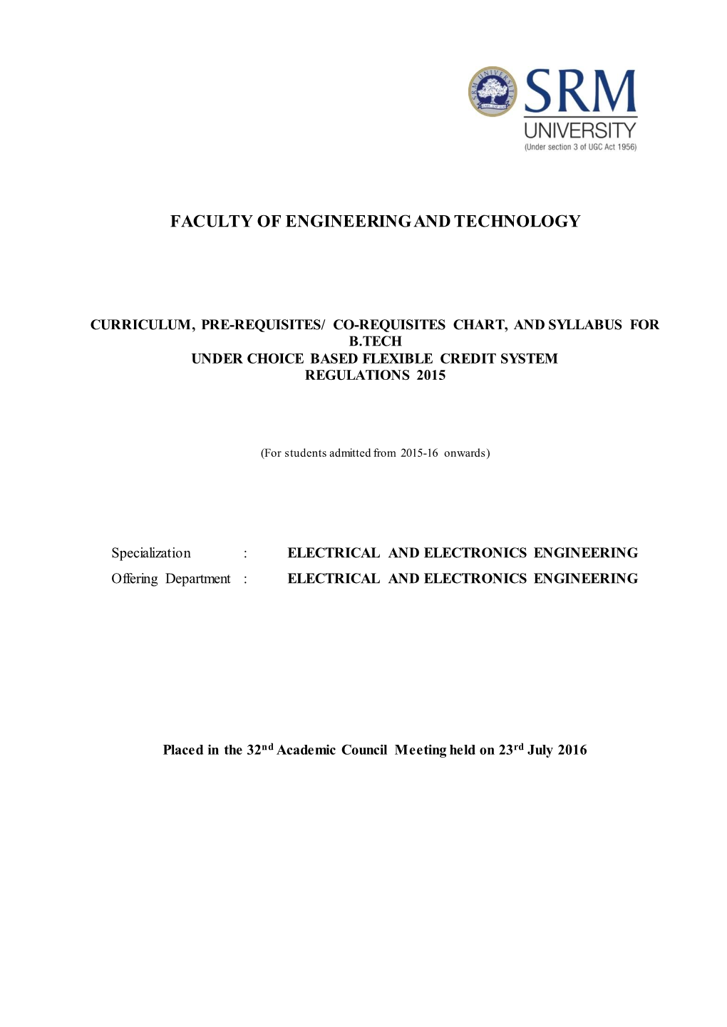 B.Tech Under Choice Based Flexible Credit System Regulations 2015