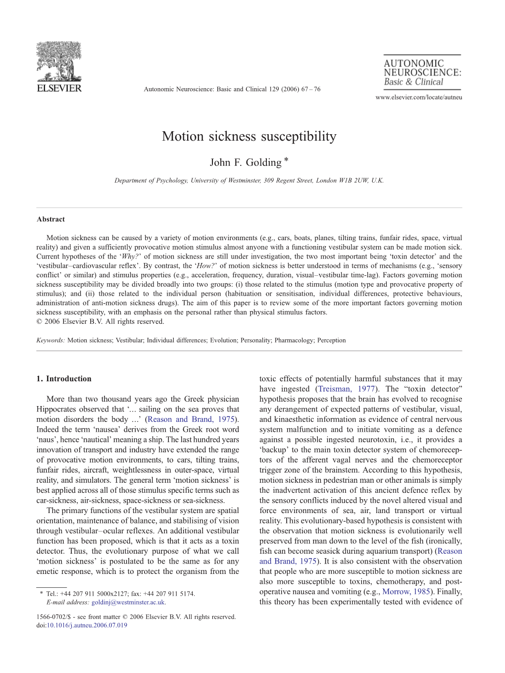 Motion Sickness Susceptibility ⁎ John F