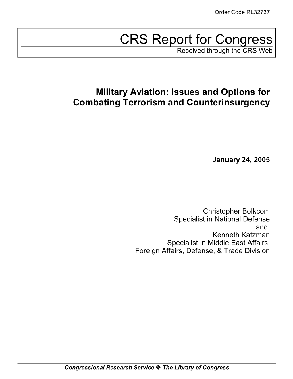 Military Aviation: Issues and Options for Combating Terrorism and Counterinsurgency