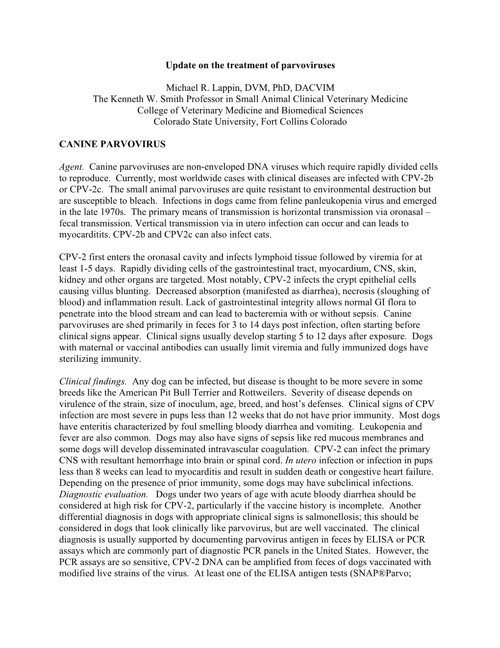 Update on the Treatment of Parvoviruses