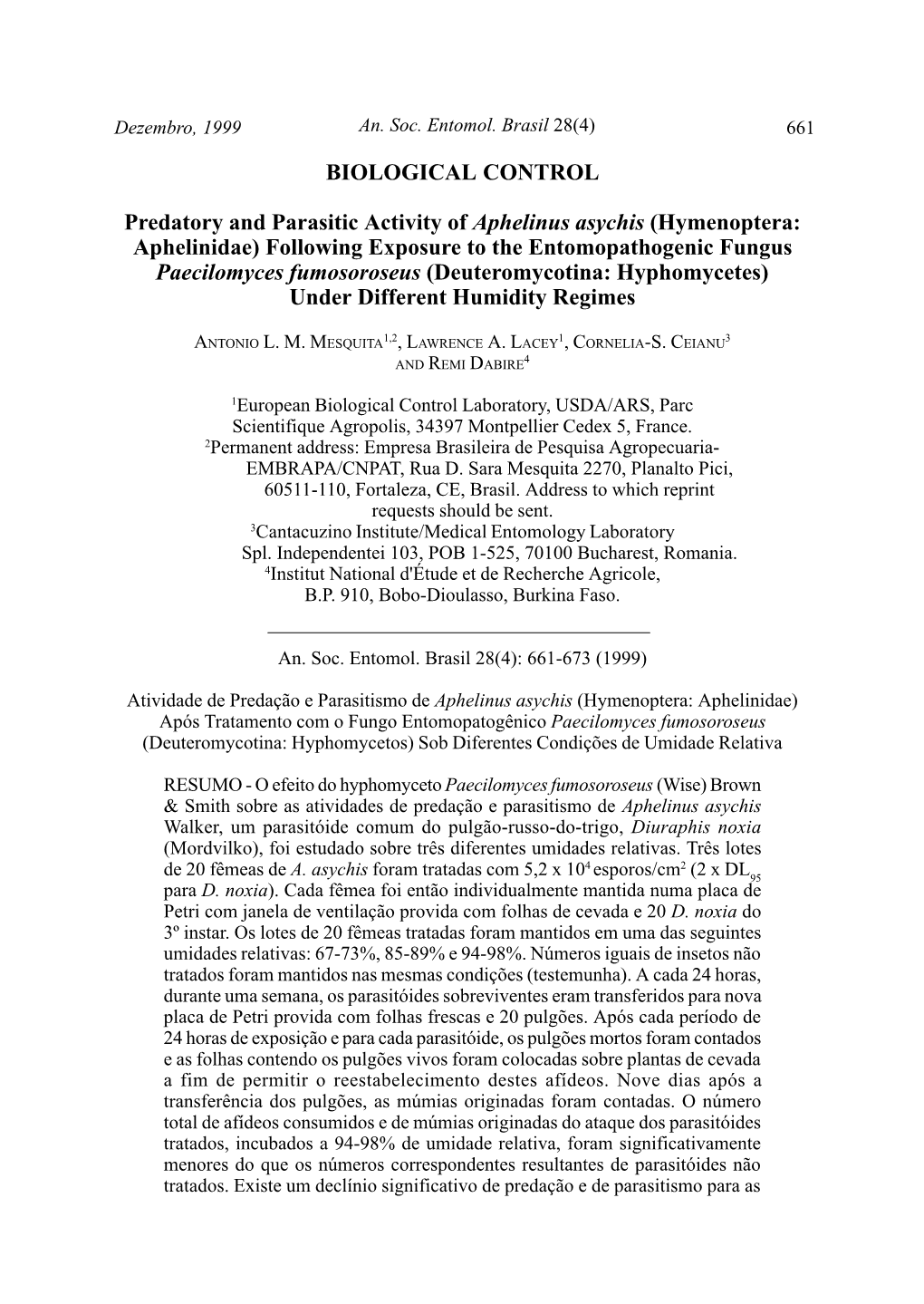 BIOLOGICAL CONTROL Predatory and Parasitic Activity of Aphelinus Asychis