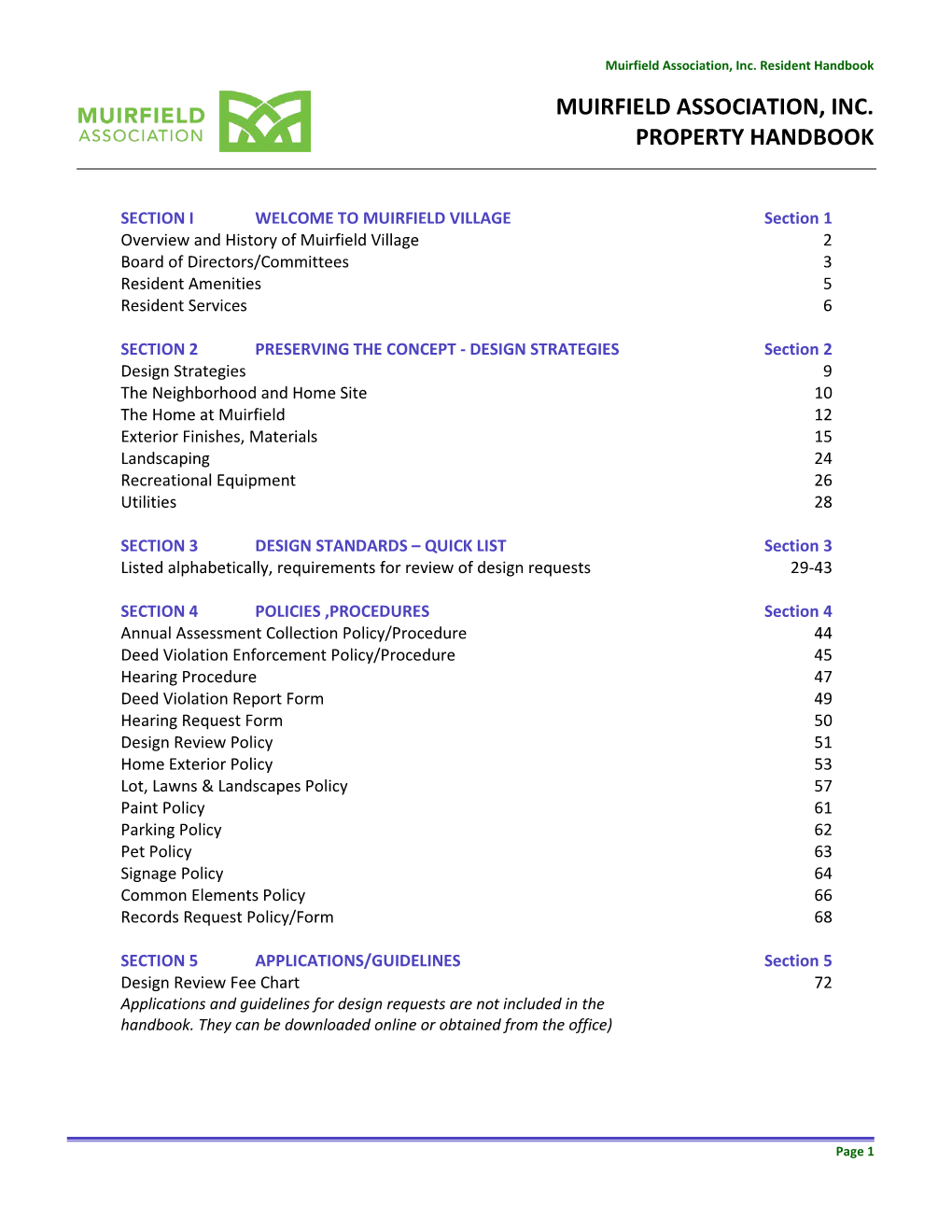 Muirfield Association, Inc. Property Handbook